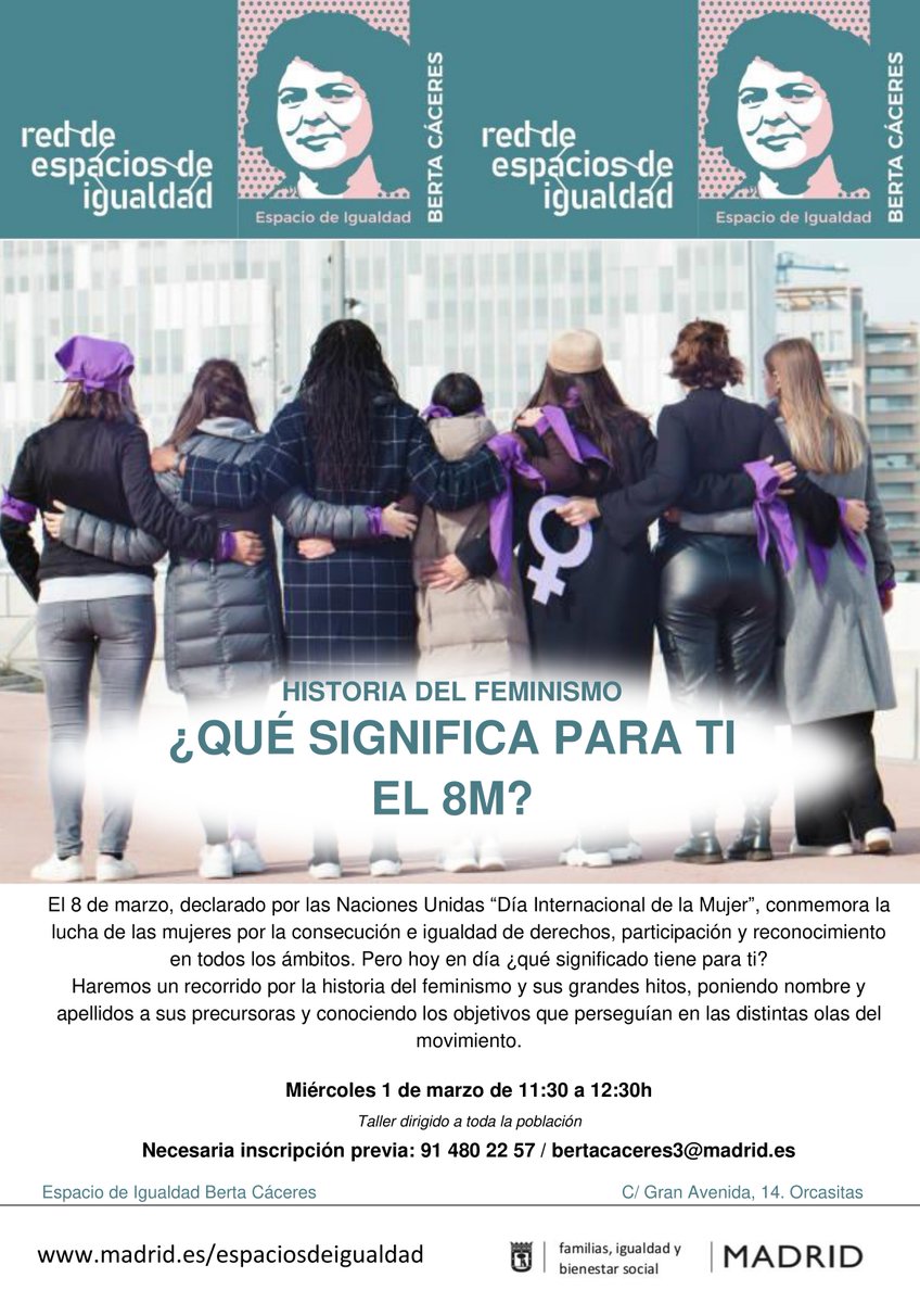 Actividades destacadas de #Marzo💜 
Es necesaria la inscripción en:
📞 914802257
📩 bertacaceres3@madrid.es

#EspaciosdeIgualdad #empoderamiento #mujer #Sensibilización #PrevenciónDeViolencia #ViolenciaDeGénero #igualdad #espaciodeigualdadbertacáceres #8m #endometriosis