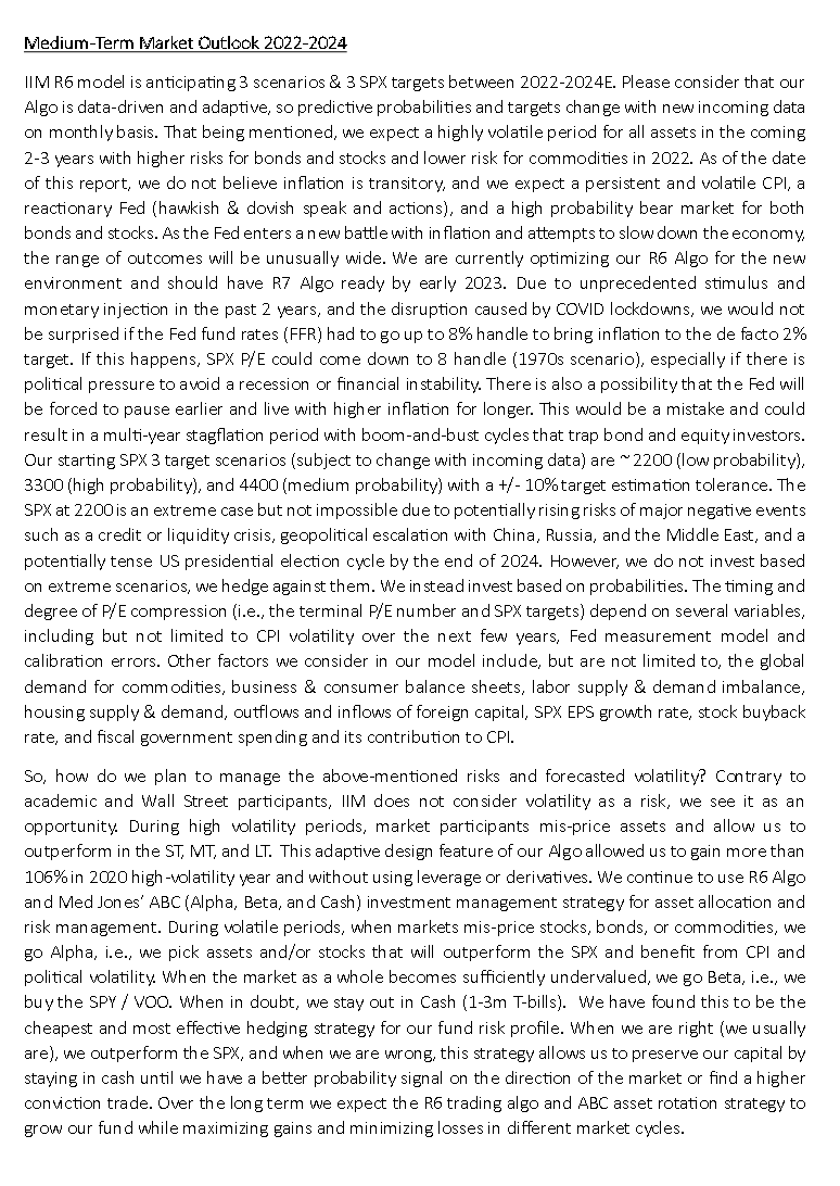 ErinEducational's tweet photo. @Oracle_Reports @KennethLFisher I don't have access to IIM predictive algo, but this is a screenshot from Q1, 2022 report. It has a much better track record than Wall St. ; SPX hit 3600 in 2022. Waiting for 2023 &amp; 24. You can check my prior tweets &amp; IIM LinkedIn page for more updates on risks &amp; targets https://t.co/GlHp0Jrs4F