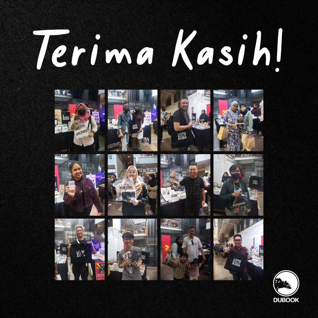 DuBookPress's tweet photo. Terima kasut kepada semua yang membeli buku, Tote bag Lapik Kulit Babi dan Sticker Anda Parking Macam Babi di #KLAB2023

Abang love you! https://t.co/AAzx1WqbLt
