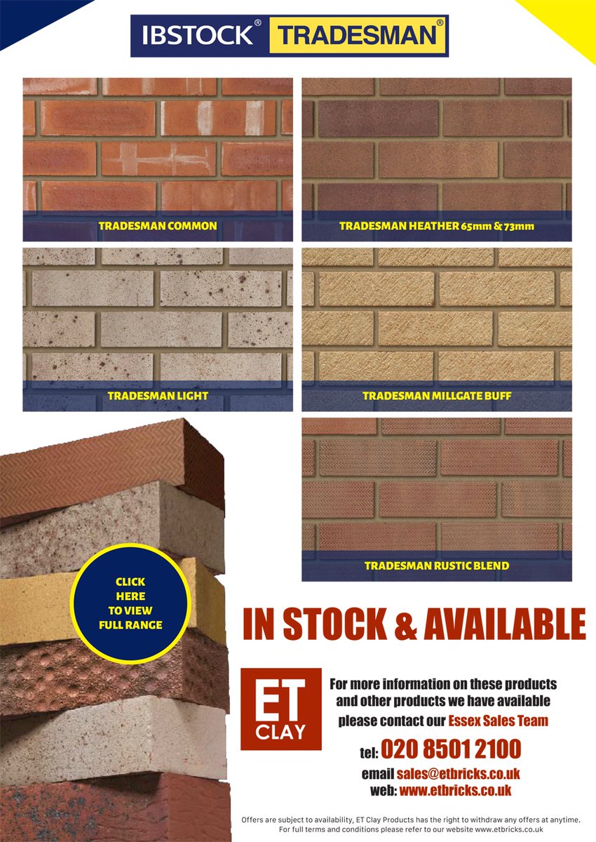 🔵 Selection of Tradesman @ibstockbrick

For more information about these products and other products we have available please call your relevant sales office 

Essex Sales Team 
📞020 8501 2100 

West Midlands Sales Team 
📞 0121 351 5991 

#bricks #etclay #ibstock #tradesman