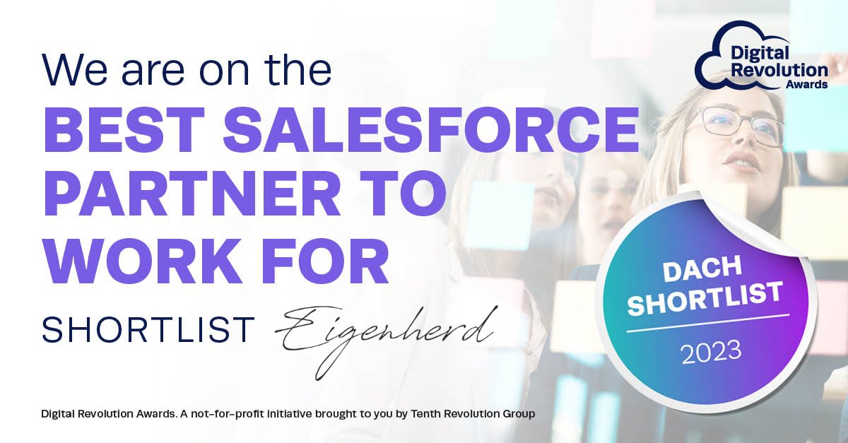 🥳 Wir sind als “Best Salesforce Partner to Work For” in der DACH-Region von Digital Revolution Awards nominiert. 🥳

Wir freuen uns sehr, diese Anerkennung zu erhalten &amp; sind auf die Bekanntgabe des Gewinners gespannt!

#DigitalRevAwards2023 #DigitalRevolutionAwards #salesforce