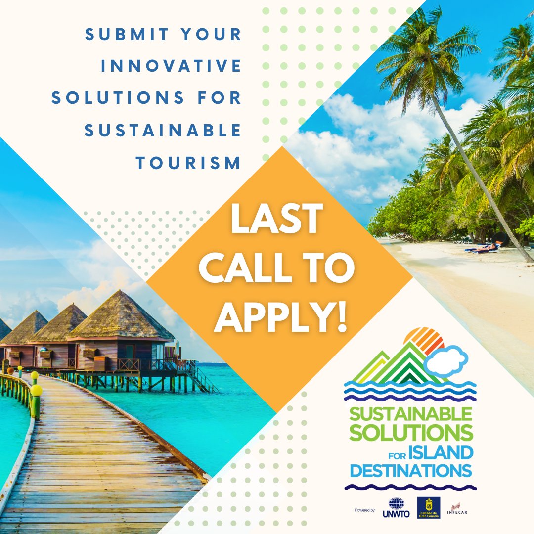 🚨Last Call! Submit your #innovative solutions to support #islands post-pandemic recovery and economic growth. 

Benefits for winners:
🎙️Pitch at the next Tourism Tech Adventures forum
🧑‍🏫Mentorships 
💻#Tourism Online Academy course scholarship

bit.ly/3XlXzcN
