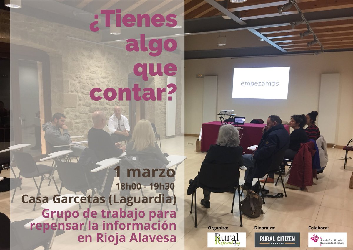 2° encuentro del grupo abierto de trabajo que plantea repensar la información y comunicación en #RiojaAlavesa, en base a un modelo dinamizado y colaborativo liderado por la propia comunidad. También hay sitio para ti. ¿Tienes algo que contar?