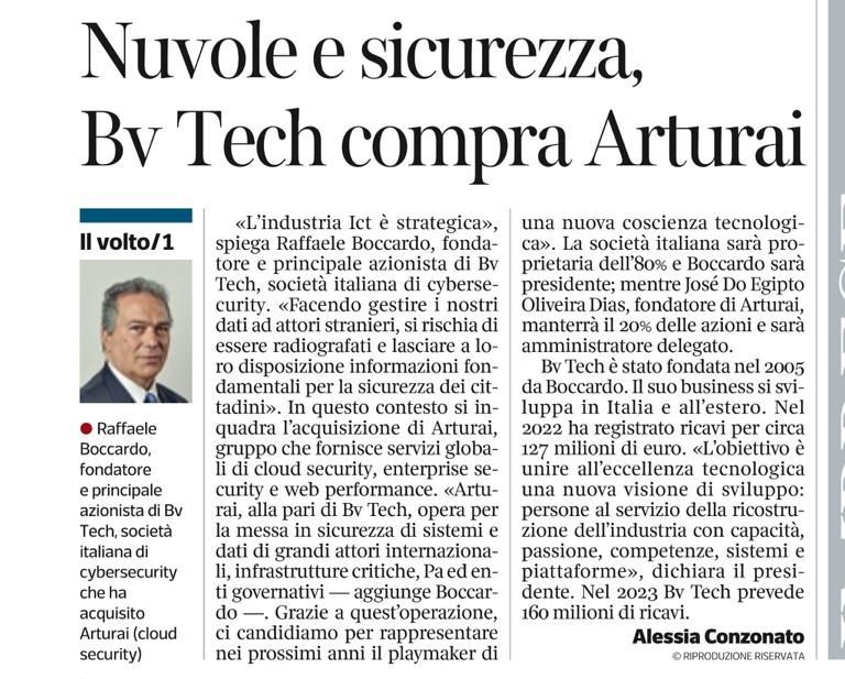 BVTECHGroup's tweet photo. "Vogliamo unire all'eccellenza tecnologica una visione di #sviluppo del settore: donne e uomini al servizio di un grande progetto di ricostruzione dell'industria".
Così Raffaele Boccardo, CEO di #BVTECH, commenta su @Corriere l'acquisizione di @arturai
https://t.co/kmu3pnouGY https://t.co/Y31Fdqv9yP