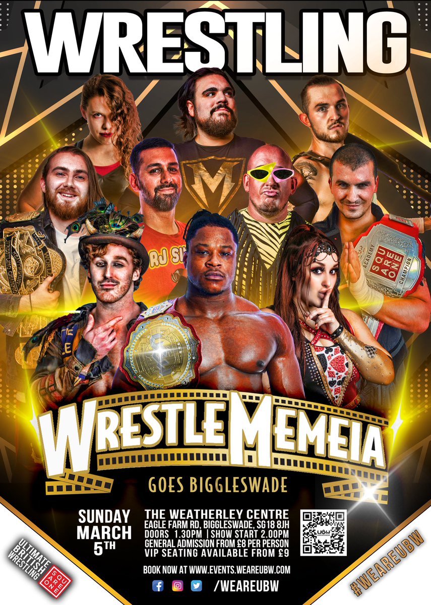 We are less than a week out from our biggest show of the year! WRESTLEMEMIA 5! 
Back in our home of Biggleswade here’s a run down of all of the matches set to take place in 6 days time…