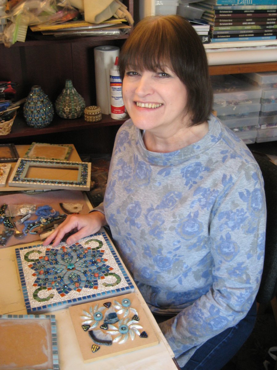 SomersetGuild's tweet photo. #MakerOfTheMonth Alison Nash is always experimenting with different media to give texture to her mosaics. Most of her works have raised, highly textured surfaces. Visit the Guild gallery in Wells to take a closer look at Alison’s work -open Tues-Sat 10-4 on Broad Street in Wells. https://t.co/x4JK2a8jG5
