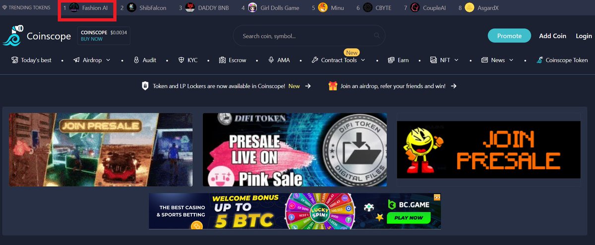 1️⃣ #FASHIONAI IS  #TOP1 TRENDING ON COINSCOPE! HOPE WE CAN DO THE SAME ON 🌸 PINKSALE TOMORROW GUYS!

1️⃣ THERE IS ABOUT ONLY 1 DAY UNTIL THE START OF FASHION-AI #FAIRLAUNCH!

🎯 Fair launch link here: 
pinksale.finance/launchpad/0xF9…