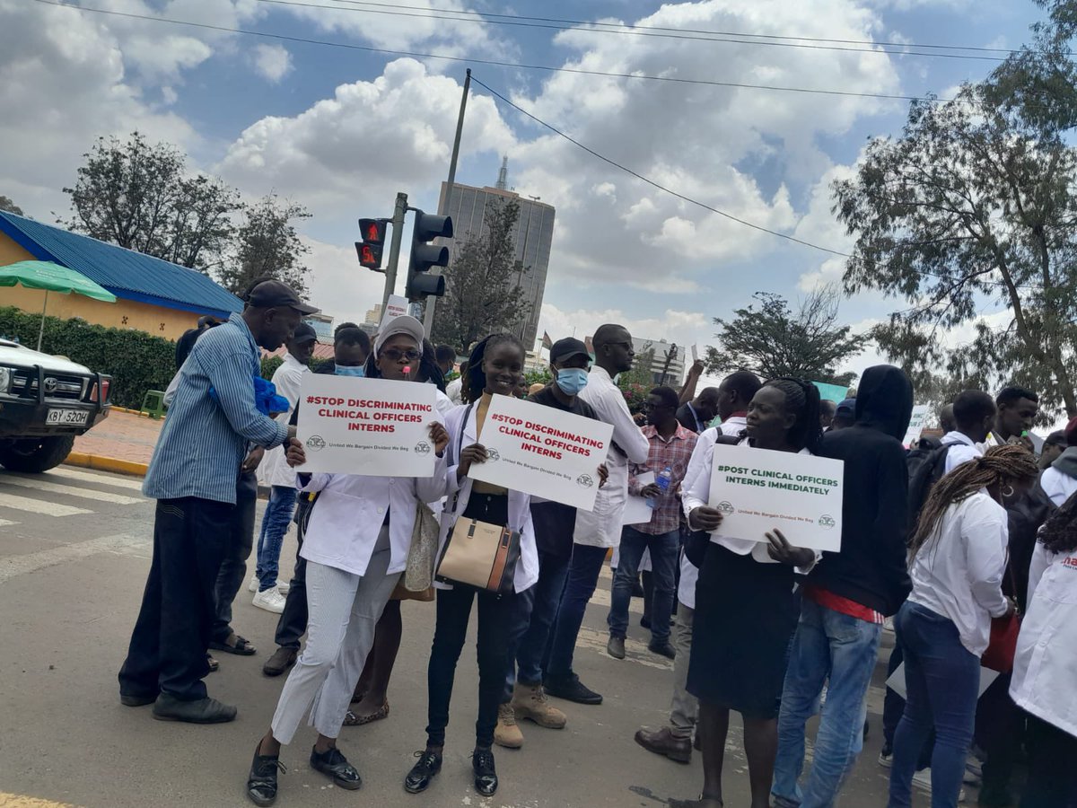 Valery Opondo (@_oposhe_) on Twitter photo The only way that <a href="/MOH_Kenya/">Ministry of Health</a> and <a href="/Nakhumicha_S/">Nakhumicha S. Wafula E.G.H</a> have left us with.
Stop discrimination and post clinical officers interns <a href="/kUCOofficial/">Kenya Union of Clinical Officers</a> <a href="/ptason/">Peterson Wachira HSC</a>
#postCOIs
#AndrewKibe
#protest The only way that <a href="/MOH_Kenya/">Ministry of Health</a> and <a href="/Nakhumicha_S/">Nakhumicha S. Wafula E.G.H</a> have left us with.
Stop discrimination and post clinical officers interns <a href="/kUCOofficial/">Kenya Union of Clinical Officers</a> <a href="/ptason/">Peterson Wachira HSC</a>
#postCOIs
#AndrewKibe
#protest