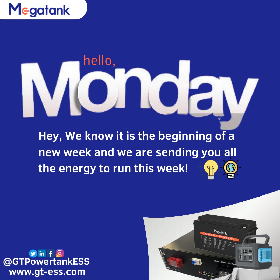 GTPowertankESS's tweet image. We wish you welcome back to a new week of rays of hope! We are sending you all the energy you need for the week.

The LP Alaba Plateau Obanikoro Mercy Johnson #solarenergy #lithiumionbatteries #offgridsolar