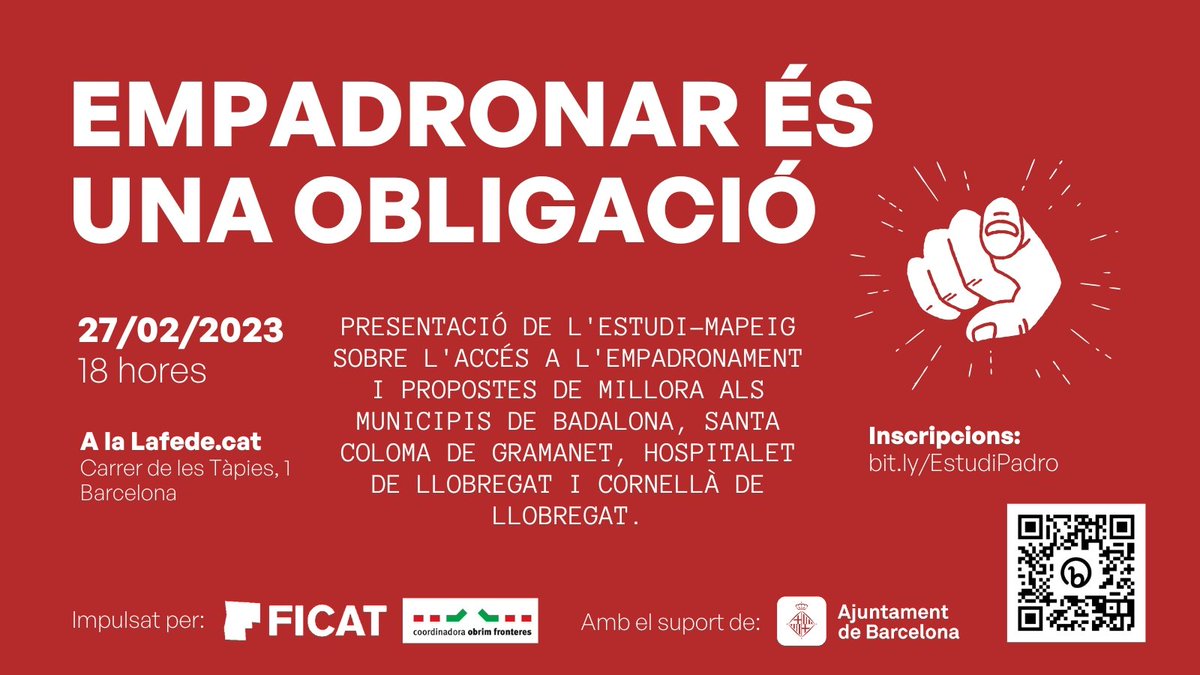 CONFAVC's tweet photo. A  més avui NO US HO PERDEU! la @fundacioficat presenta l'estudi-mapeig sobre l'accés a l'empadronament amb propostes de millora als municipis de #Badalona, #StaColoma, l'#Hospitalet i #Cornellà:

Oida cuina @FAVBcn @favgram1 @Laflori_saveina @AViVLaFlorida i @AVVSomSEulalia https://t.co/AcOiogcJ0T