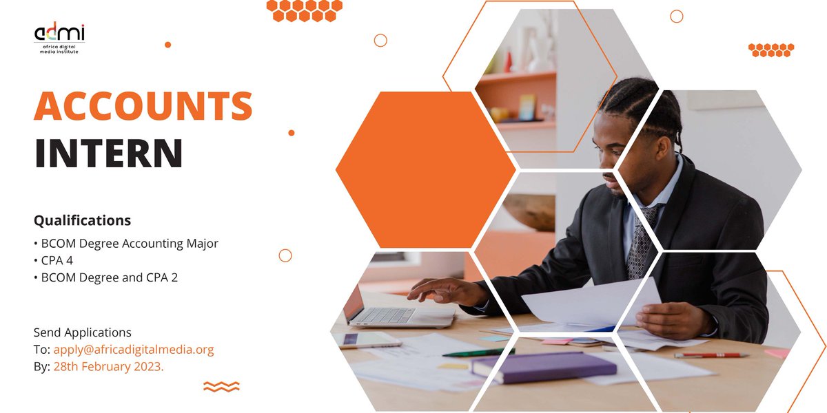 ADMIafrica's tweet photo. ADMI is looking for an accounting intern with: 

1. BCOM Degree Accounting Major

2. CPA 4

3. BCOM Degree and CPA 2 https://t.co/Gca6tW5b8K