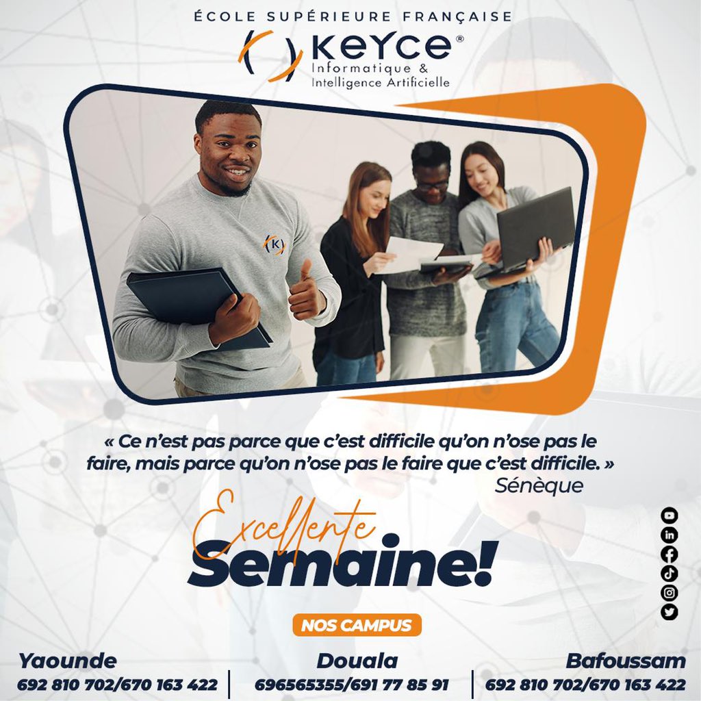 KeyceCameroun's tweet photo. Bon début de semaine à tous ✨🔥

#nouvellesemaine #bondebutdesemaine #keyceinformatiquecameroun #keyceinformatique https://t.co/J0EfTN67fF