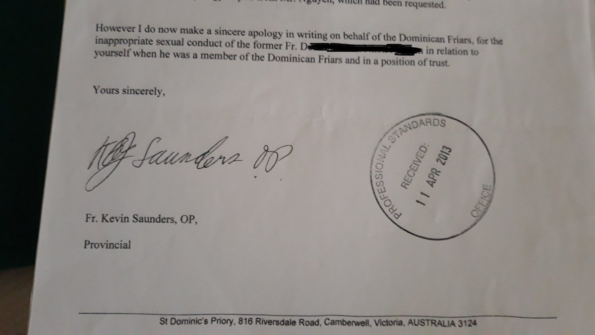 TraumaEmma's tweet photo. Fr Kevin Saunders was @Dominican_Order #Provincial 2008-2017 &amp; #ANU #JohnXXIIICollege Board member since 2008, witnessed #priests living with #UniStudents, #Centacare (Catholic) counselling #residentialStudents and apologised to me!!. #MeToo #clergyAbuse https://t.co/36QFsXJSxb