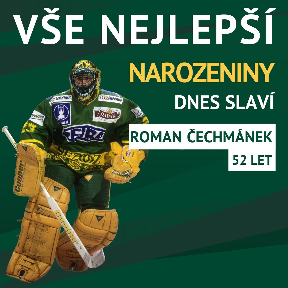 VHK_Vsetin's tweet photo. 🎂 Gólmanská legenda ROMAN ČECHMÁNEK dnes slaví 5️⃣2️⃣. narozeniny! Přejeme vše nejlepší a pevné zdraví!
#narozeniny #vsetin #vsetinsko #valassko #romancechmanek #legendy https://t.co/zDYcbdfsI7