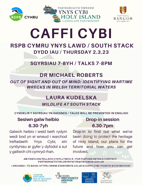 Bydd ein Caffi Cybi nesaf yn cael ei gynnal yn 
<a href="/RSPBSouthStack/">RSPB South Stack</a>. Bydd sgyrsiau ar dreftadaeth a natur Ynys Cybi ynghyd â sesiwn galw heibio i ddarganfod mwy am ein prosiectau. Tocynnau ar gael: eventbrite.co.uk/e/caffi-cybi-t… <a href="/cyngormon/">Cyngor Sir Ynys Môn</a> <a href="/HeritageFundCYM/">Cronfa Treftadaeth y Loteri Genedlaethol</a> <a href="/CanUcheldreCtr/">Ucheldre Holyhead</a> <a href="/Talkholyhead/">Holyheads Local Conversation</a>