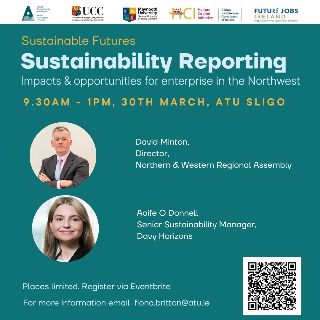 How will new Sustainability Reporting legislation impact your business? Join us at ATU Sligo for expert speakers &amp; roundtable discussions on how your organisation can prepare. This event is free but places are limited. Booking via Eventbrite. 👇