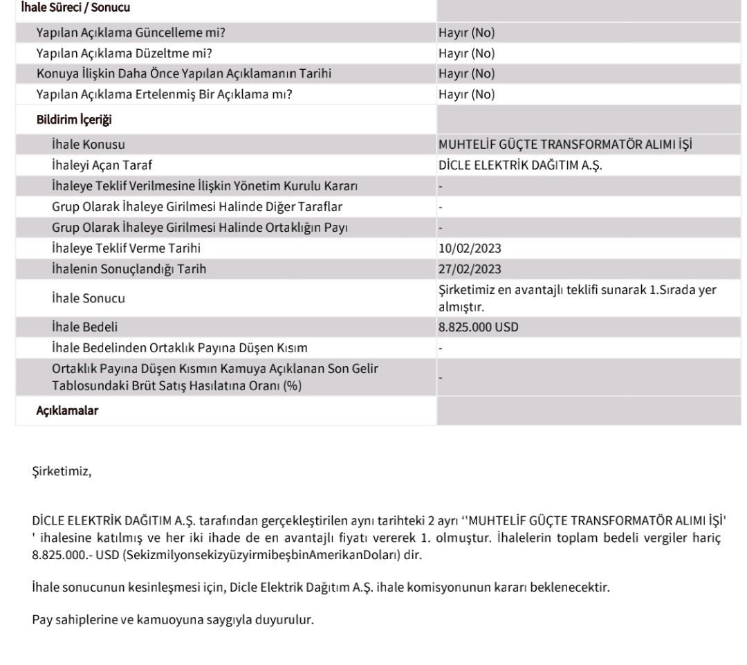 🔵#ASTOR İhaleye en avantajlı teklifi verdi