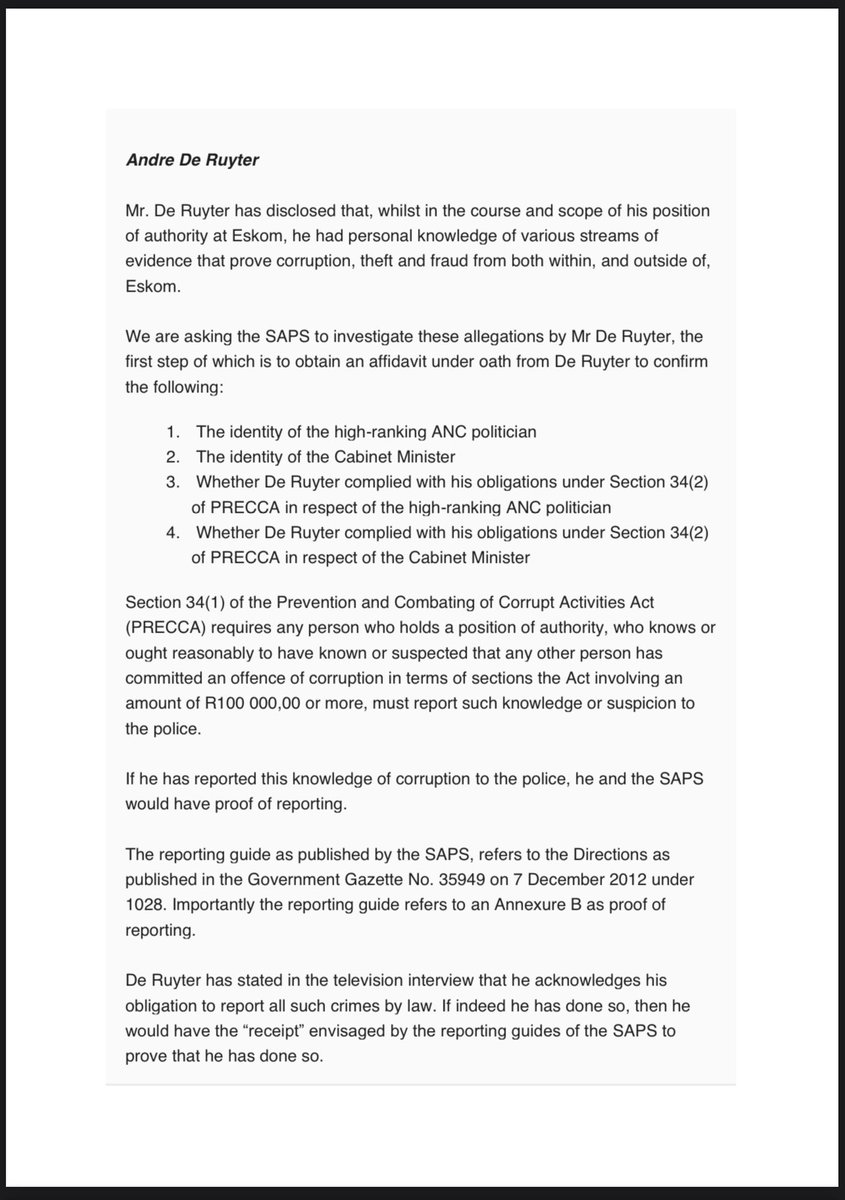 MmusiMaimane's tweet photo. ‼️Announcement‼️

I have opened criminal case legally compelling Andre De Ruyter and Pravin Gordhan to divulge any and all on Eskom looting. 

I have laid charges against the following individuals;
1. Andre De Ruyter
2. Pravin Gordhan
3. Cyril Ramaphosa. https://t.co/f6cVYqtNRu