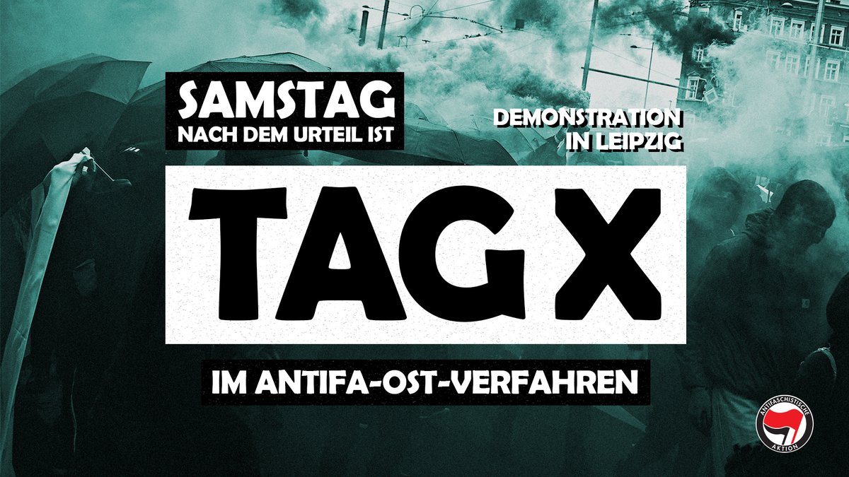 "In der Woche darauf, dem 15. und 16. März 2023, soll die Verteidigung ihre Plädoyers halten und dann eventuell am 22. März 2023 das Urteil gesprochen werden."

Damit ist #tagXantifaost ab dem 25.03. möglich - in nicht mal mehr einem Monat! 

Get ready! #FreeAllAntifas #FreeLina