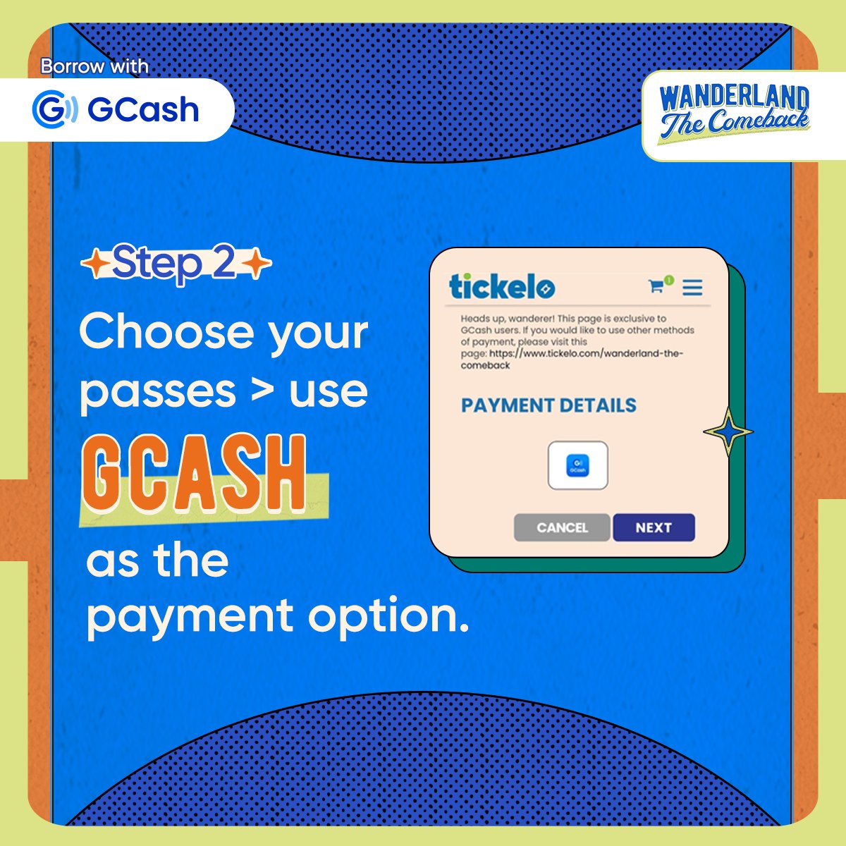 gcashofficial's tweet photo. Come to The Comeback with a Cashback 🏆
Get a 10% Cashback when you pay with GGives for your Wanderland Tickets! Simply follow these steps and pay with up to 24 months installment for your passes! ✨
#WanderWithGCash
#GCashxWanderland https://t.co/qOkeUKBtJu