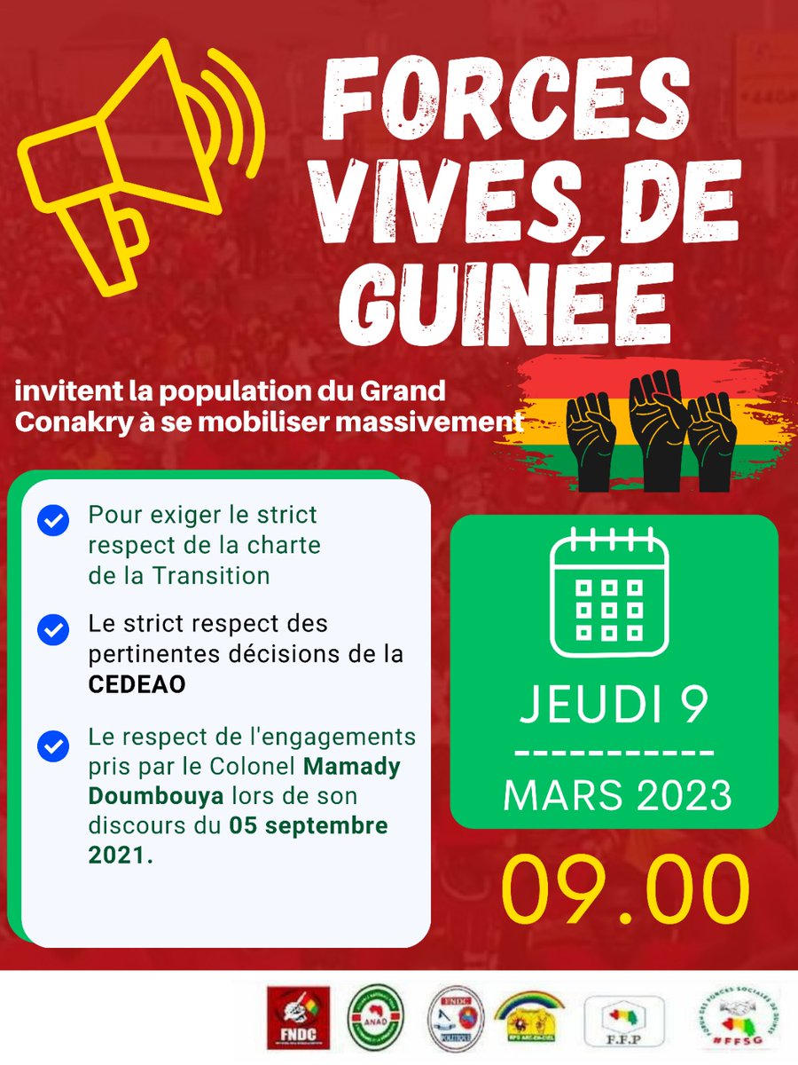 fareinta's tweet photo. Forces Vives de Guinée
Mobilisons-nous pour rectifier la Transition ainsi que la libération sans condition des prisonniers politiques et d'opinions.
Ensemble unis et solidaires, nous vaincrons !
#TransitionMandaMaara #societecivgn #alsenyfarinta https://t.co/HxzkU1bzZE