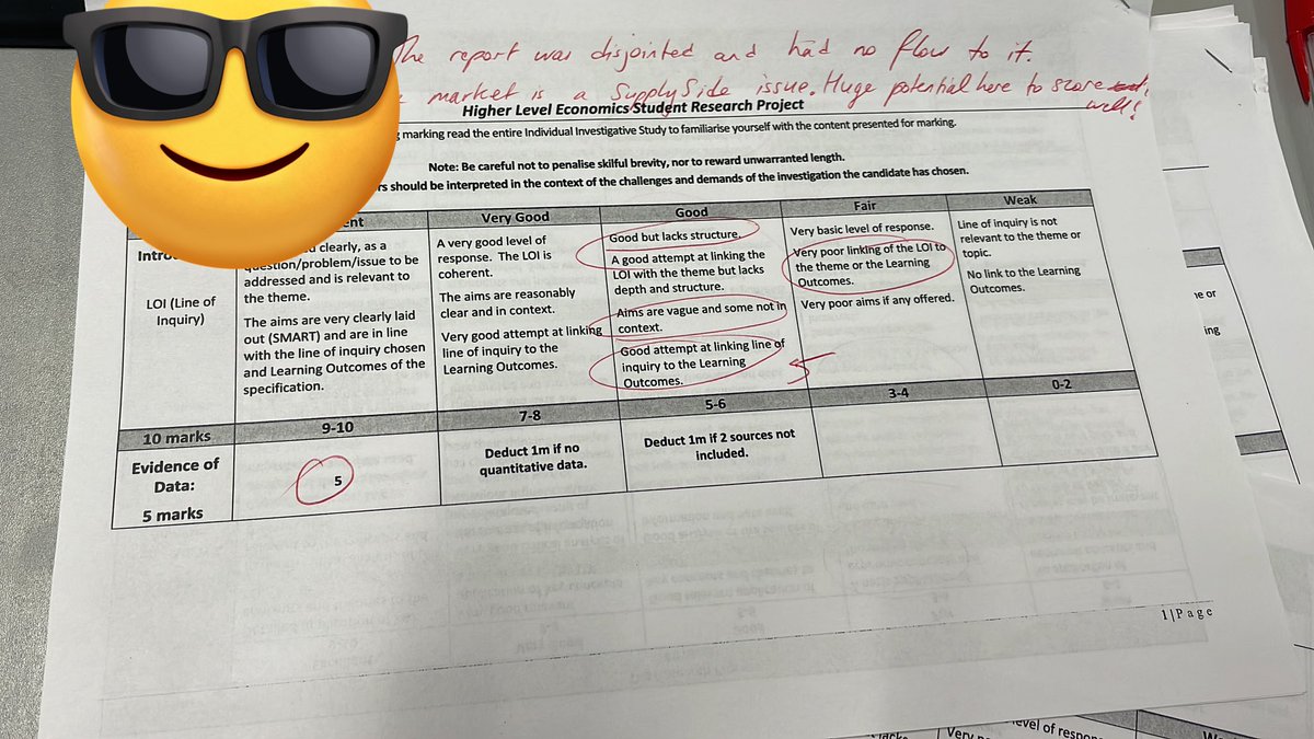 We took on a dry run of the #LCEconomics Student Research Project based on the Irish Property Market with 5th Year. Scores weren’t great, but the process was! Used @MicrosoftTeams for submission & guidelines & good old fashioned Red Ink on sheets to assess. 20% of Spring Exam