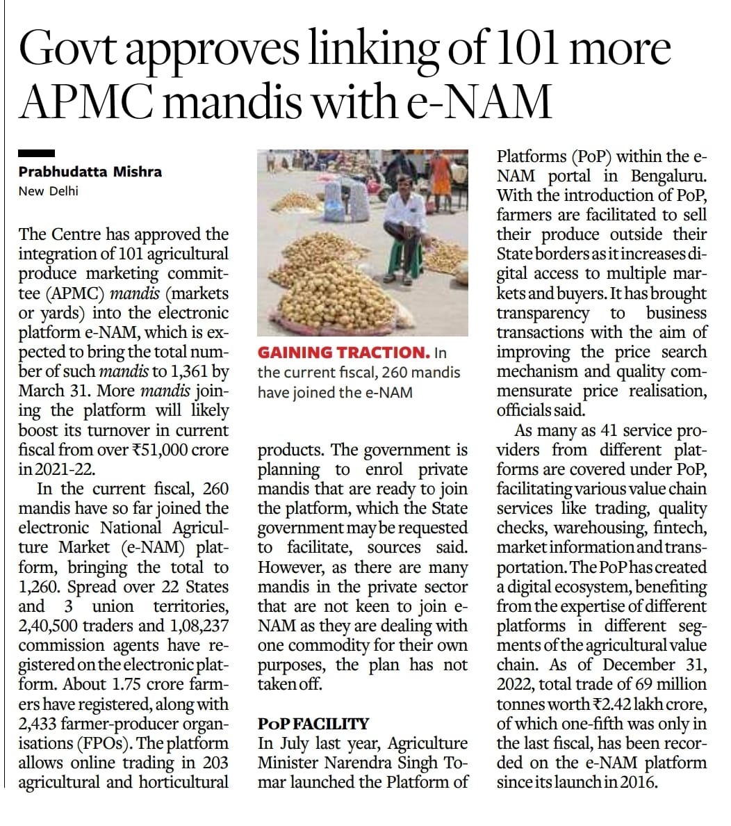 sfacindia's tweet image. 1260 #APMCs connected to #eNAM for online business, 101 more APMCs are joining this financial year

eNAM is connecting Mandis across the country online - Register today:- enam.gov.in/web/

#SFAC #SFACIndia @AgriGoI @nstomar @ShobhaBJP @KailashBaytu @mygovindia