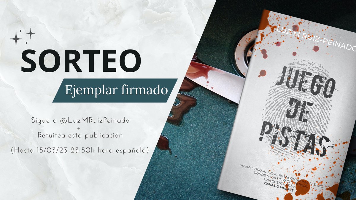 LuzMRuizPeinado's tweet photo. SORTEO💙 JUEGO DE PISTAS
¿QUIERES UN EJEMPLAR DEDICADO Y FIRMADO? 
Un asesino en serie, una particular Inspectora de Homicidios, una trama adictiva, un juego macabro... ¿quieres jugar? 
Participa y gana :        Follow+Rt            ¡Suerte! https://t.co/RTowvOGHVj