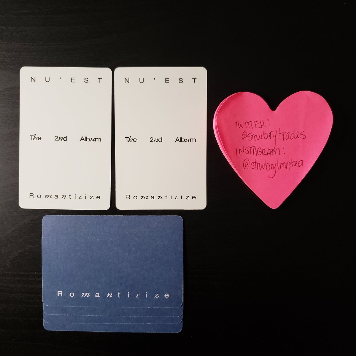 strwbrytrades's tweet photo. WTT/WTS USA TRADING ONLY/WW SELLING - NU'EST Romanticize and Needle &amp; Bubble Inclusions

• BH bookmark and postcard set only be shipped within the USA
• Stamped shipping USA is free, stamped shipping for WW is $1.45; PayPal (F&amp;F only) 

🏷 nuesttrade nuestsale nuestphotocard https://t.co/b2a8dK0vzZ