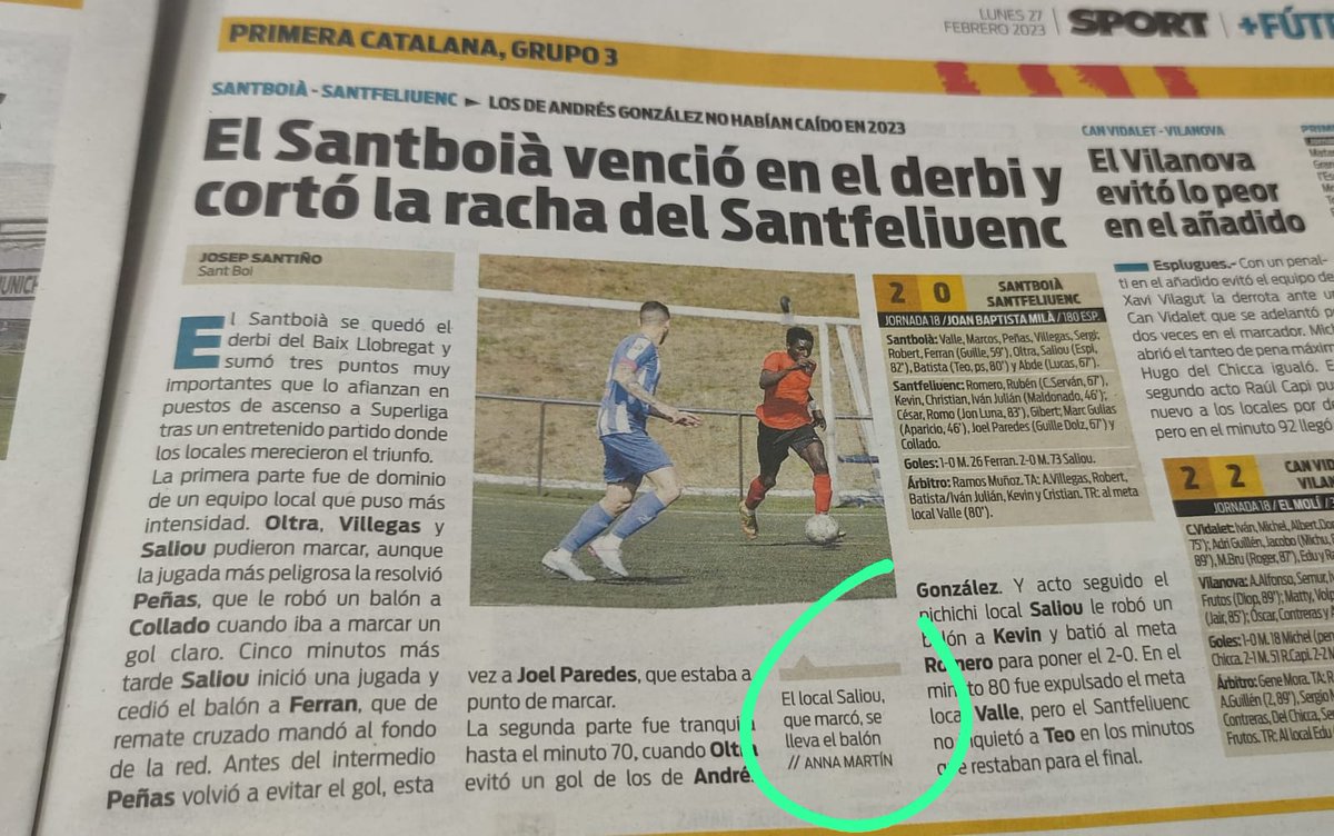 AnnaMartinB's tweet photo. Sempre és un orgull veure una fotografia teva a un diari esportiu.📷😃

#fotoesportiva 
#primeracatalana
#sport
#fotografia
#diariesportiu https://t.co/He1DQM5fwr
