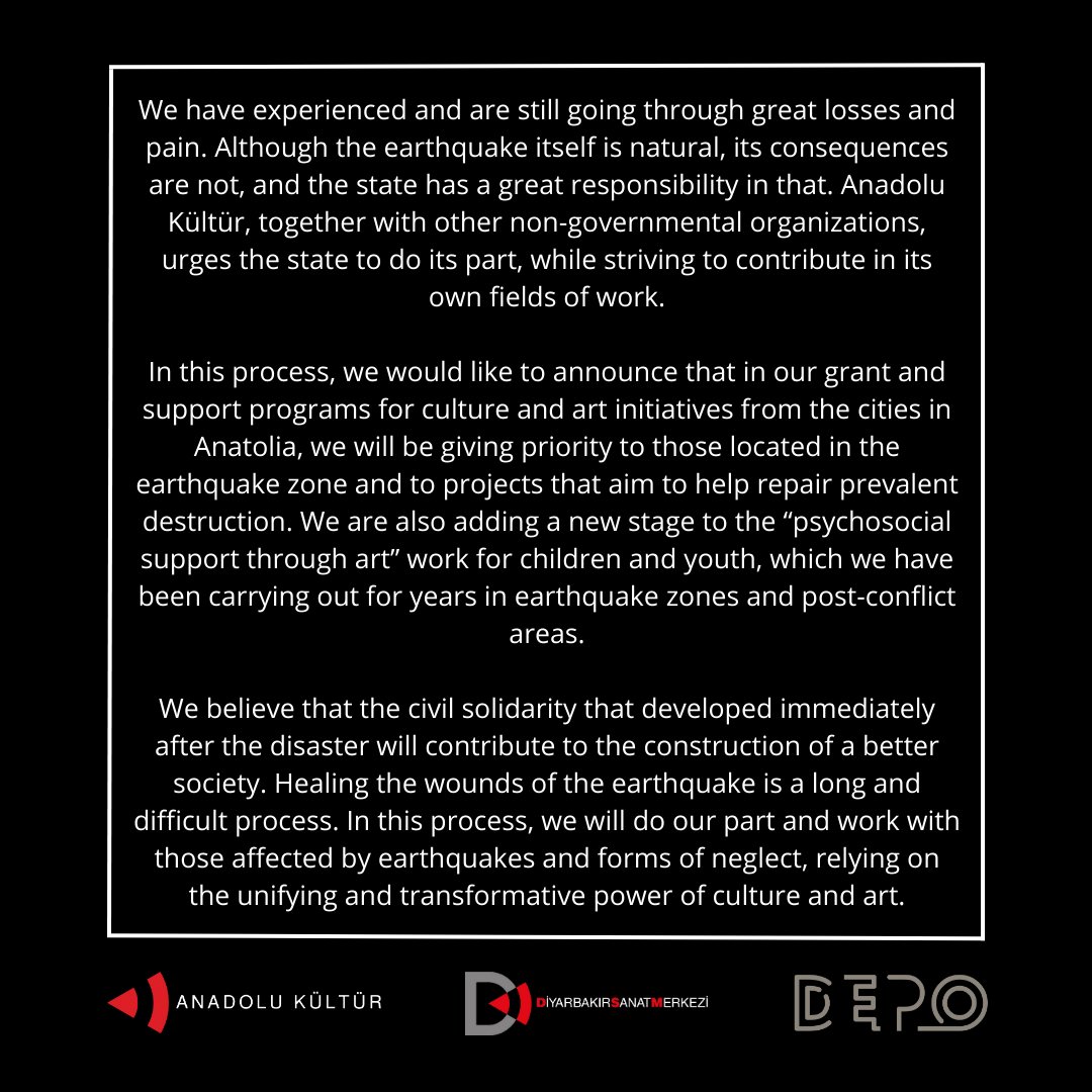 anadolu_kultur's tweet photo. Anadolu Kültür, together with other non-governmental organizations, urges the state to do its part, while striving to contribute in its own fields of work. https://t.co/mzFi2M1LVH