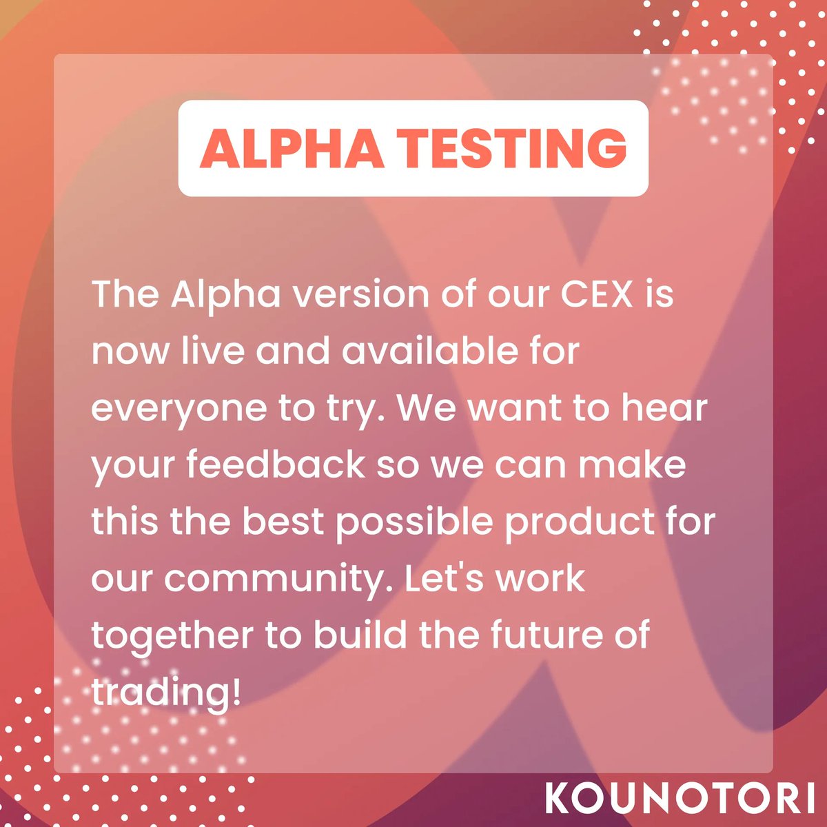 KTO Exchange #Alpha is still live and accepting users!

Signup now!
👇
dev.ktoexchange.com

For more information join our discord:
👇
discord.gg/kounotoritoken

#KTO #CRYPTO #AlphaTesting