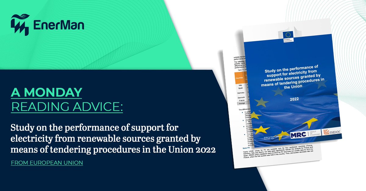 A Monday reading advice: “Study on the performance of support for electricity from renewable sources granted by means of tendering procedures in the Union 2022” from Official Journal of the European Union

📌 op.europa.eu/en/publication…

#RenewableSources #EuropeanGreenDeal
