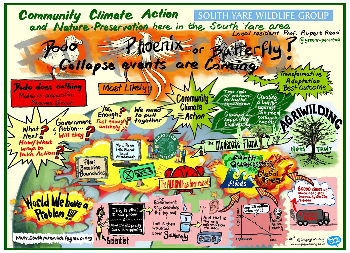 Click on this fantastic image by @EngageVisually 👇 to see the details Debbie captured from my talk for @YareWildlife recently. Dodo, Phoenix or Butterfly? #climatebreakdown #visualengagement