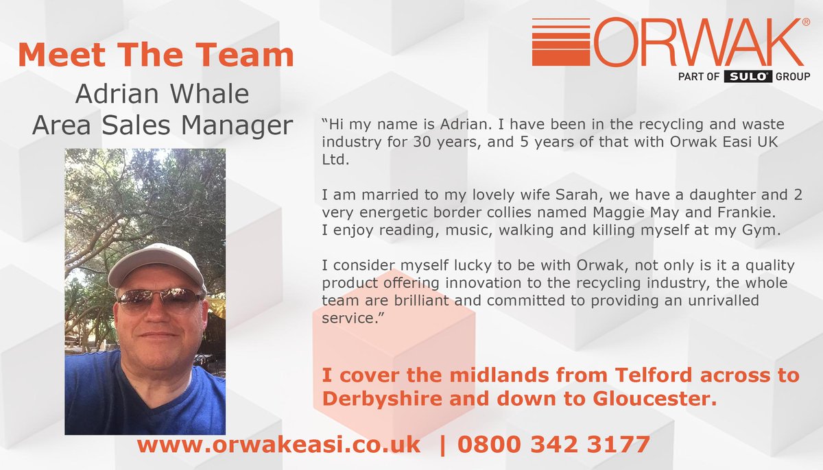 Meet Adrian Whale.
Adrian is a much loved member of the Orwak Easi UK Ltd team and he works hard across #Telford, #Derbyshire and #Gloucester to get his customer the best savings on their waste and recycling.
Get in touch here>> orwakeasi.co.uk/contact-us/
#balers #bale