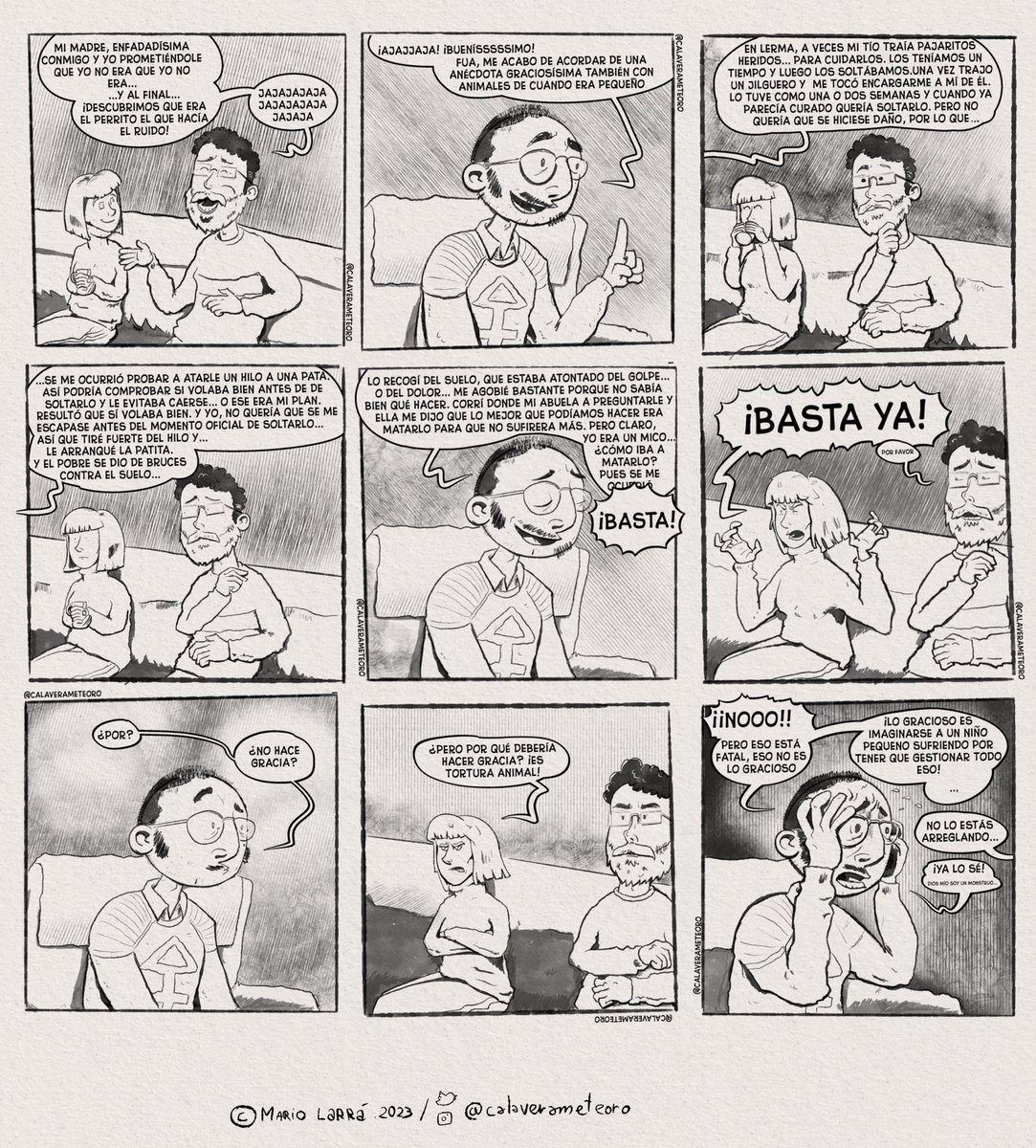 Comparte esta tira si tú también procesas tus traumas a través de las risas incómodas 
---
#comic #comedy #tiracomica #manerobrushes #comicespañol #humorgrafico #triste #animales #soyunmonstruo #pajaritos #relatable #calaverameteoro #lasaventurasdecalaverameteoro #comedia #risas