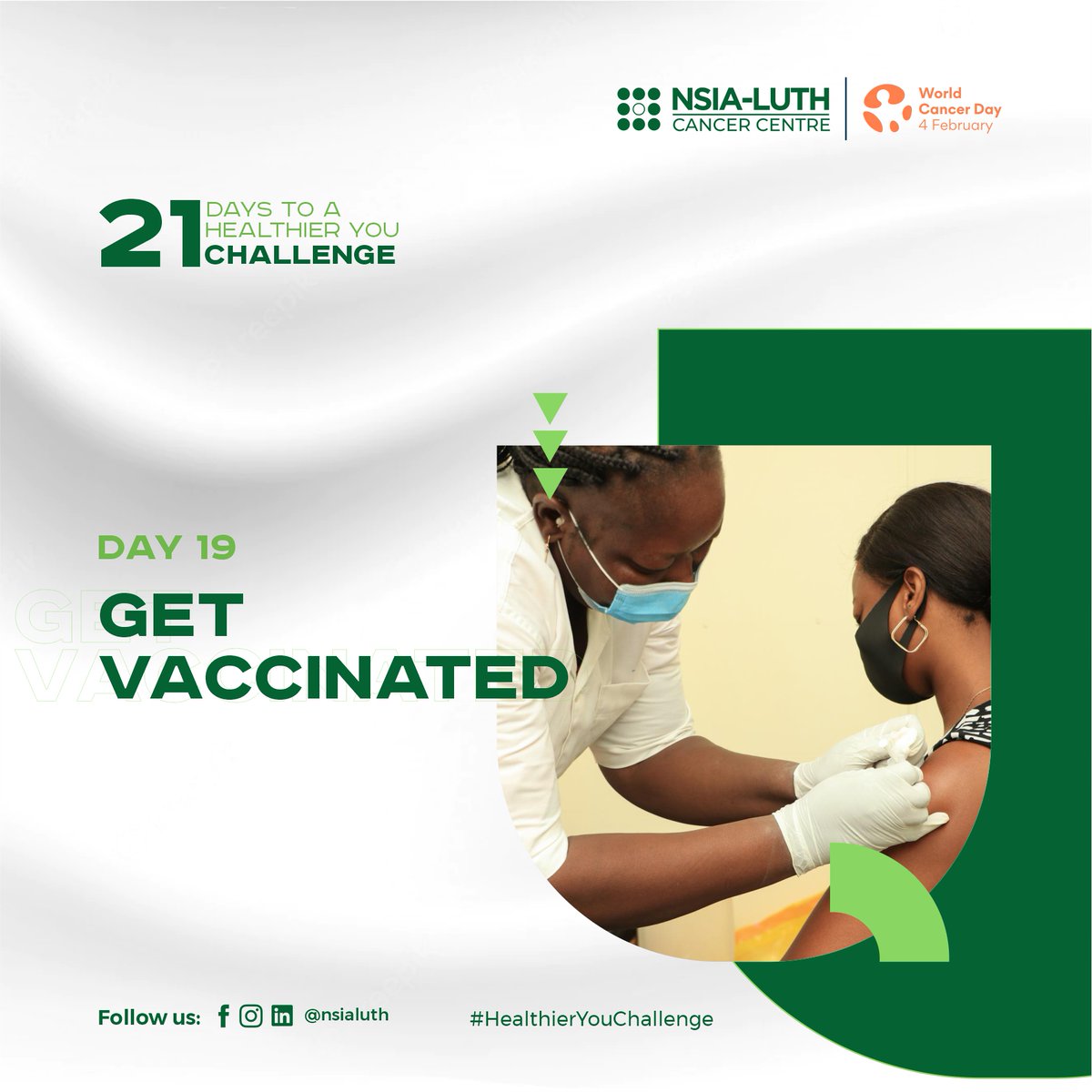 medservecancer's tweet photo. #21Days to A #HealthierYouChallenge. Day 19: Get Vaccinated.
Protecting against certain viral infections can help protect against cancer. Talk to a healthcare provider about getting vaccinated against the following. 
 #NLCCWCD #WorldCancerDay #CloseTheCareGap #NLCC #vaccination https://t.co/ndZdpmHVvd