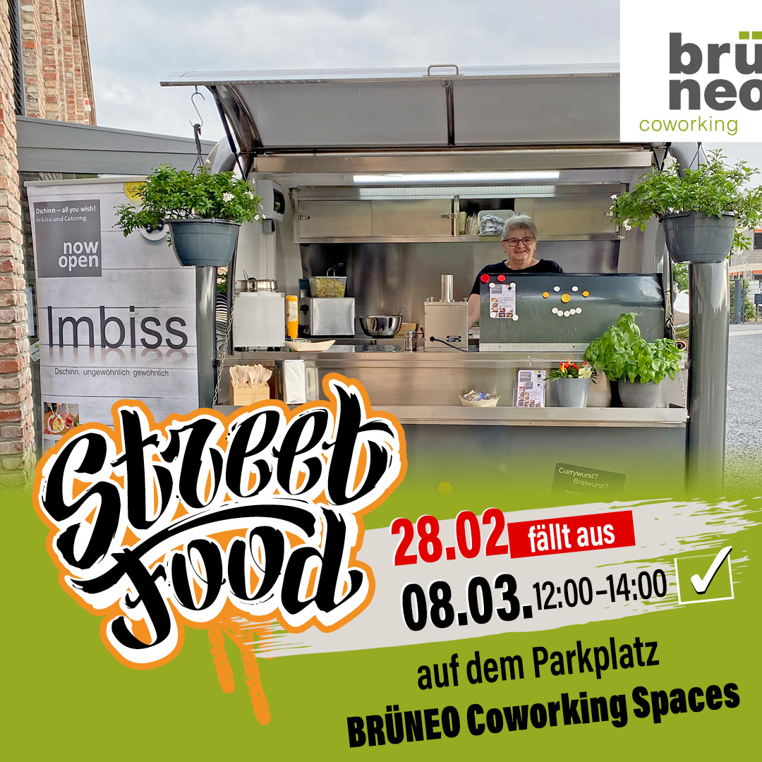 ‼️ Am DI 28.02.23 fällt der beliebte #Streetfood #Foodtruck leider aus. 

Aber am  ❤️ MI 08.03.23, 12:00 – 14.00 gibt es wieder leckere #Cheeseburger #Pommes #Currywurst zur #Mittagspause. Guten Appetit. 

Parkplatz BRÜNEO Coworking Spaces 
Marie-Curie-Straße 3 
50321 Brühl