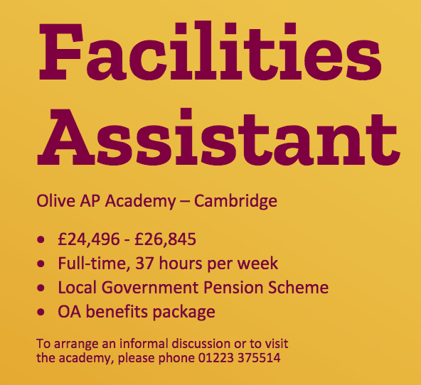 We’re looking for a highly efficient and experienced Facilities Assistant responsible for the security, ongoing maintenance, safety and cleanliness of our educational buildings and grounds in #Cambridge. Please apply by Monday 6 March: bit.ly/3EtGdmE #CambridgeJobs