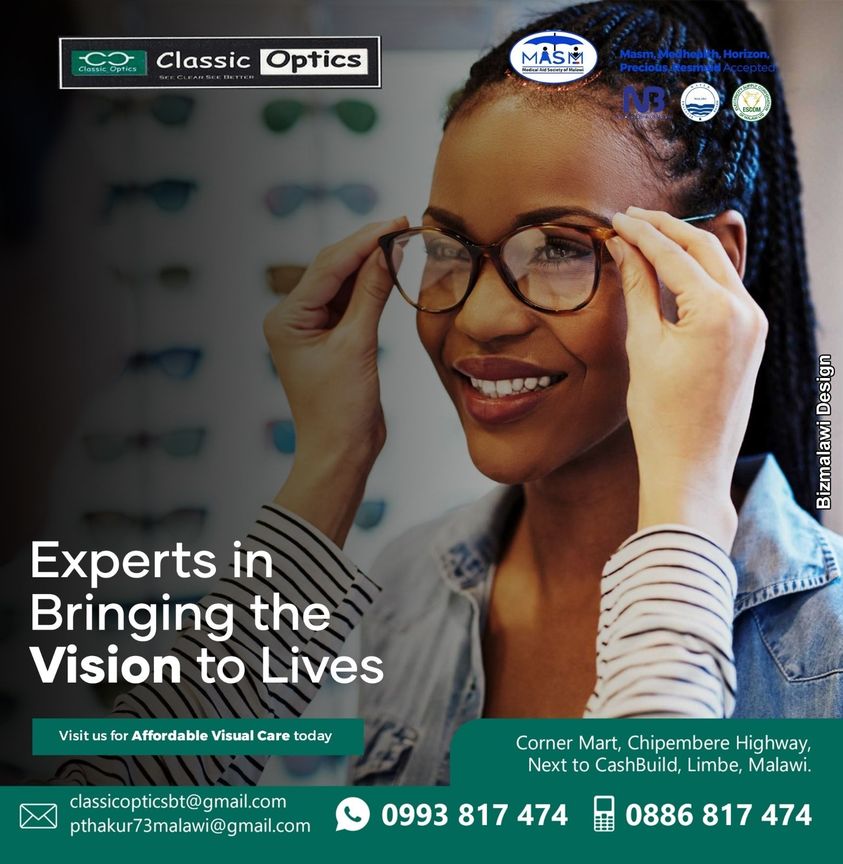 Bring the vision back into your life with a trip to our consultation office.

0993 817 474
0886 817 474
More info: bizmalawionline.com/?post_type=lis…

#classicoptics #glasses #eyecare #eyehealthtips #eyehealth #glasses #malawi
