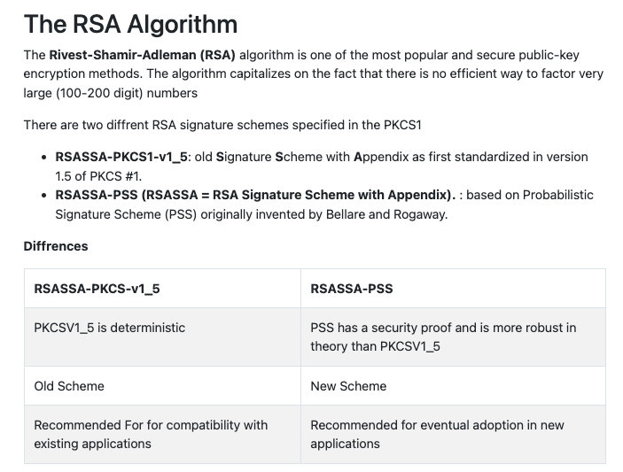 lea_linux's tweet image. Différences entre RSASSA-PKCS-v1_5 et RSASSA-PSS.  #cryptographie #RSA #PKCS #PSS