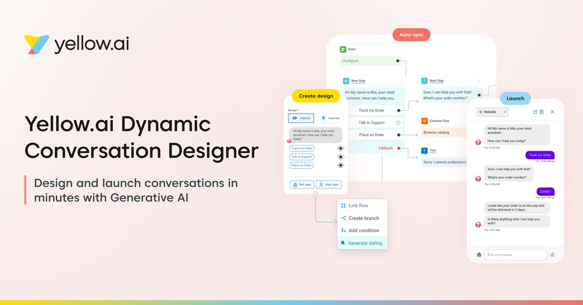 🚨We are thrilled to announce the launch of Dynamic Conversation Designer from Yellow.ai with #generativeAI to help teams design chatbot conversations in minutes and go live faster by 50%.

Read more: martechseries.com/predictive-ai/…
 
#DCD @MarTechSeries #conversationdesign