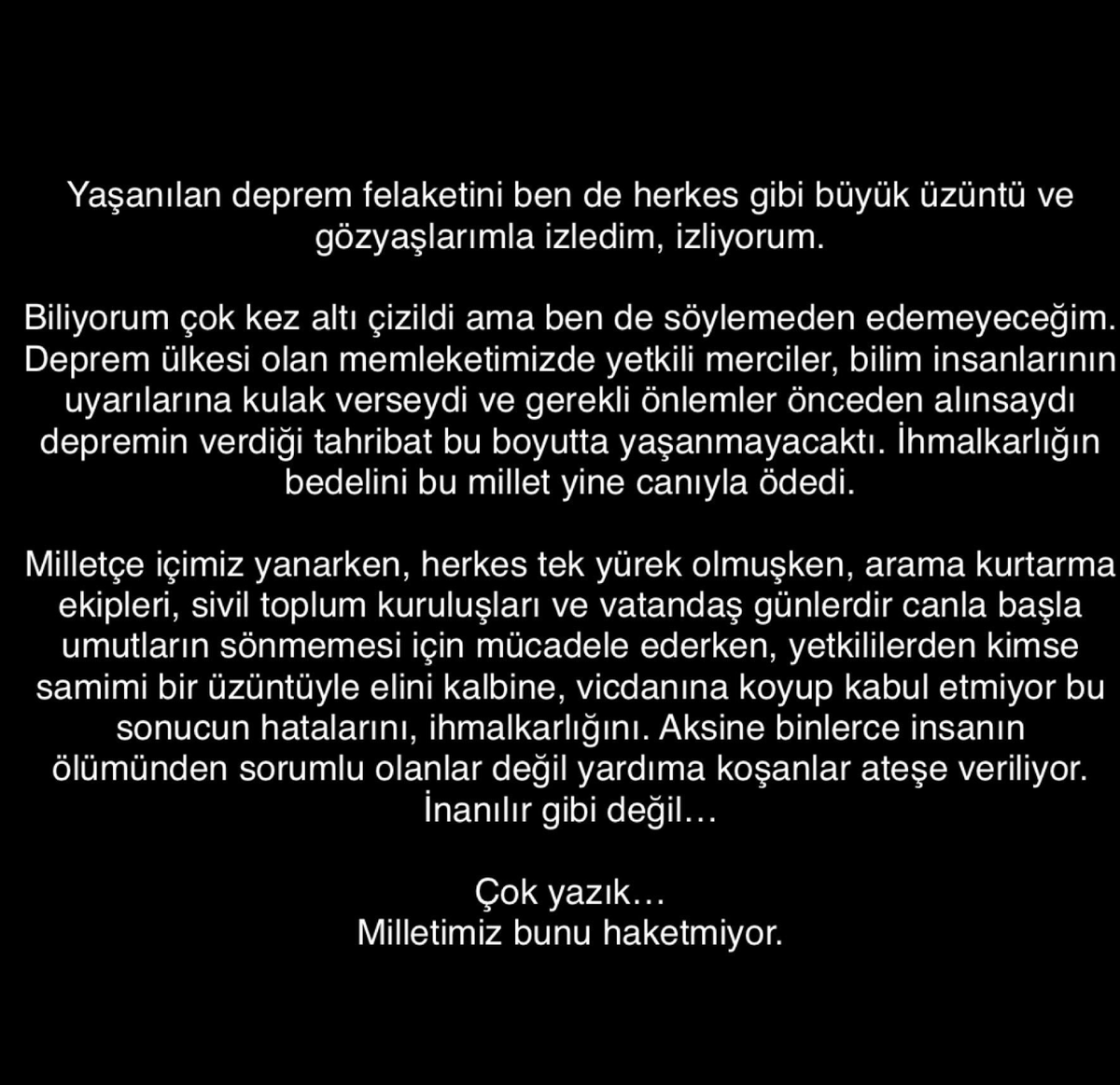 Tarkan'dan deprem paylaşımı...

#tarkan #deprem