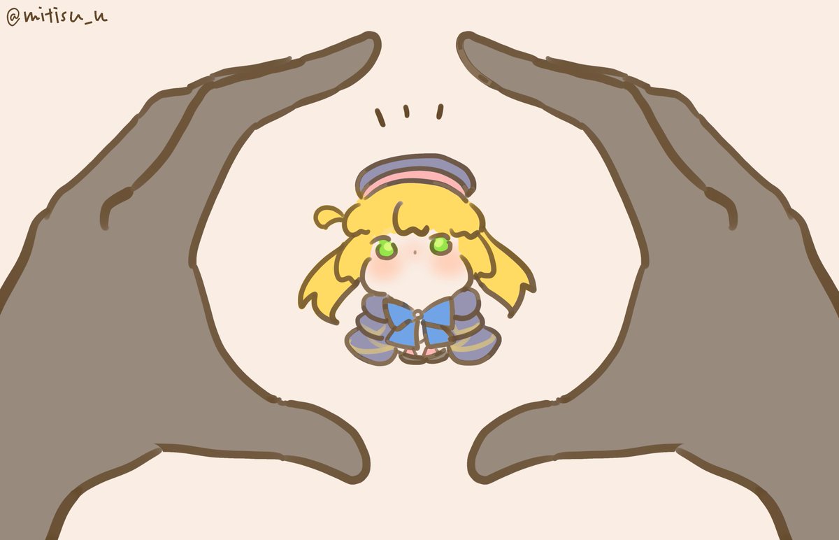 blonde hair pov hands 1girl hat chibi closed eyes twitter username  illustration images