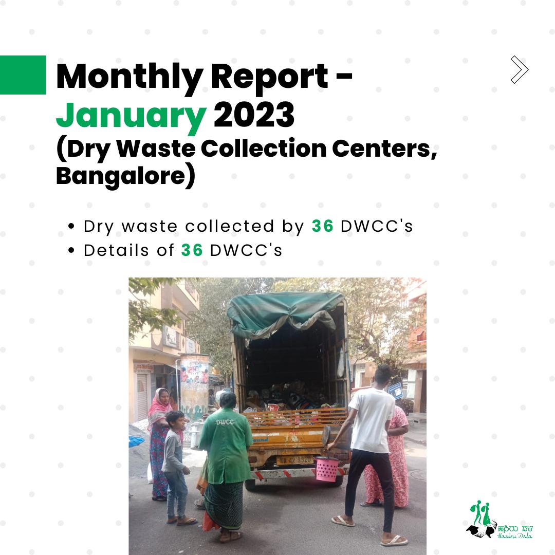 Hasiru_Dala's tweet photo. We support door-to-door collection in 36 #DryWasteCollection Centres in Bengaluru - here's a snapshot of our work in January. https://t.co/HcolqL6sri