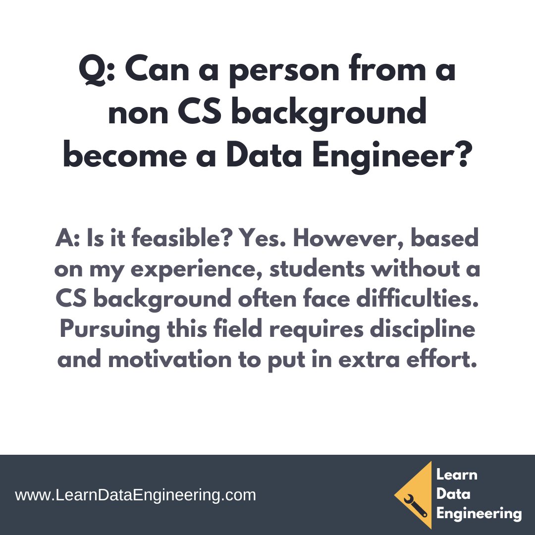 andreaskayy's tweet photo. Data Engineering Q&A - Education & Jobs
This is one of the most frequently asked questions from my Instagram community.
What is your opinion on that? Is a CS background crucial?
#dataengineer #dataengineering #dataengineeringjobs #dataengineeringqanda https://t.co/QrrGC1g1rz