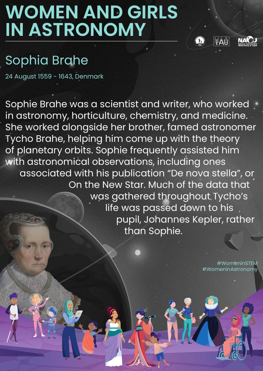 IAU_Outreach's tweet photo. Celebrating #WomeninAstronomy 🙌 Today we remember #SophieBrahe, a scientist and writer who worked alongside her brother, famed astronomer Tycho Brahe, helping him come up with the theory of planetary orbits. #WomeninSTEM. https://t.co/zlcygJVwgN
