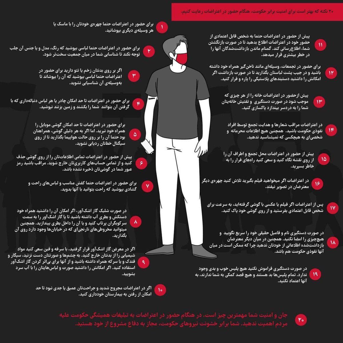 بیست تا نکته که باید رعایت کنید حتما عکسو ببینید و بخونید .

#مهسا_امینی 
#IRGCterrorists 
 #WalkoutIRI