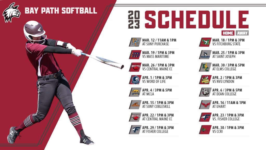 Get excited, Wildcats! Save the dates… Here is Bay Path Softball’s official spring 2023 schedule! 🗓️🥎