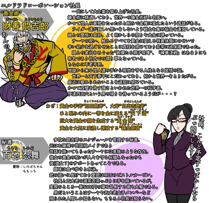 お嬢様の会社の社員紹介です 読み物と化したのでお時間のある時に 
#仮面武闘 #OC 